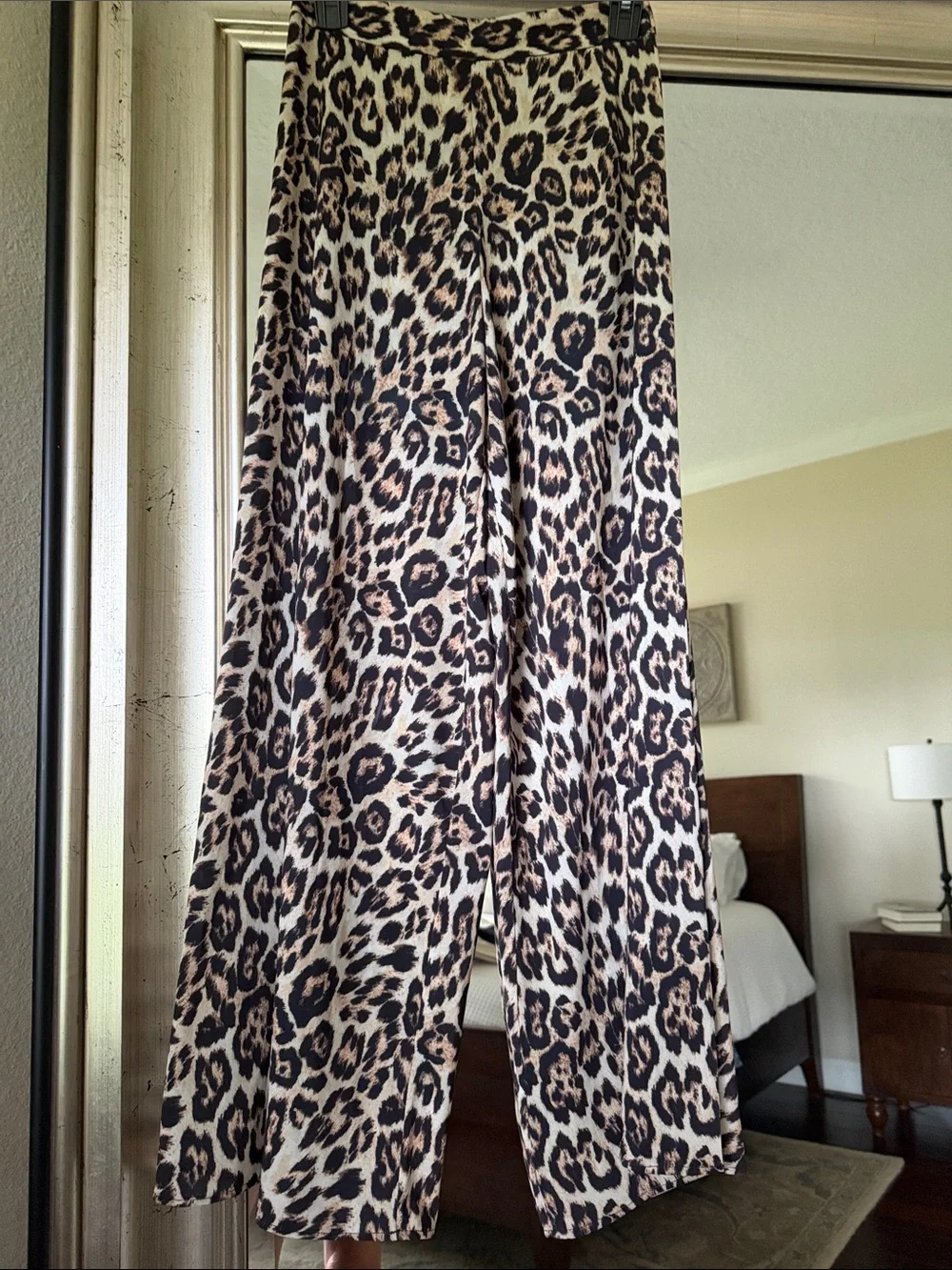Alice + Olivia Leopard Print Maxi Wide Leg Pants in Beige and Black